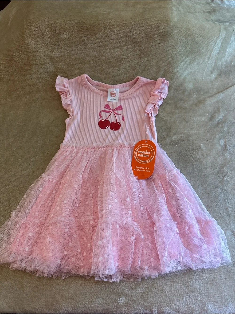 wonder nation Pink Cherries Tulle Tiered Dress